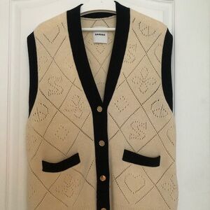 Sandro Women's Beige and Black Cardigan Vest